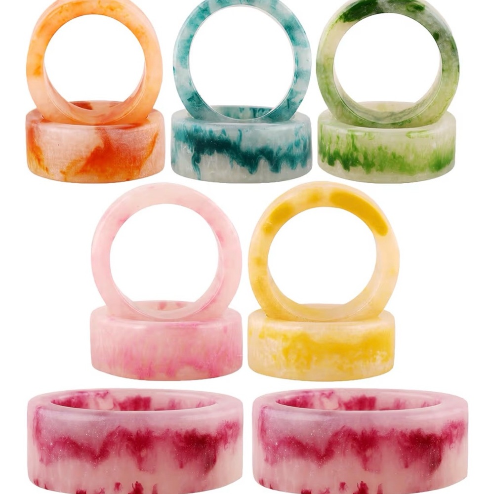 Multicolor Marbled Resin Napkin Rings - Set of 12